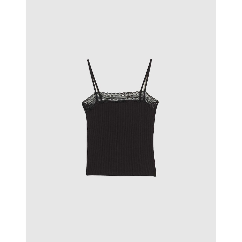 Madewell Lace-Trim Square-Neck Tank Jet Black XS NWT